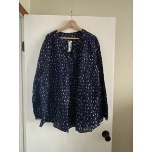 Women's Lane Bryant Size 28 Navy Blue Blouse NWT Boho Coastal Romantic Beachy